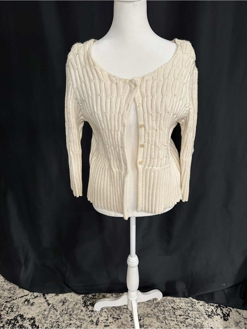 Nine West Cream Cable Knit Button-Front Cardigan